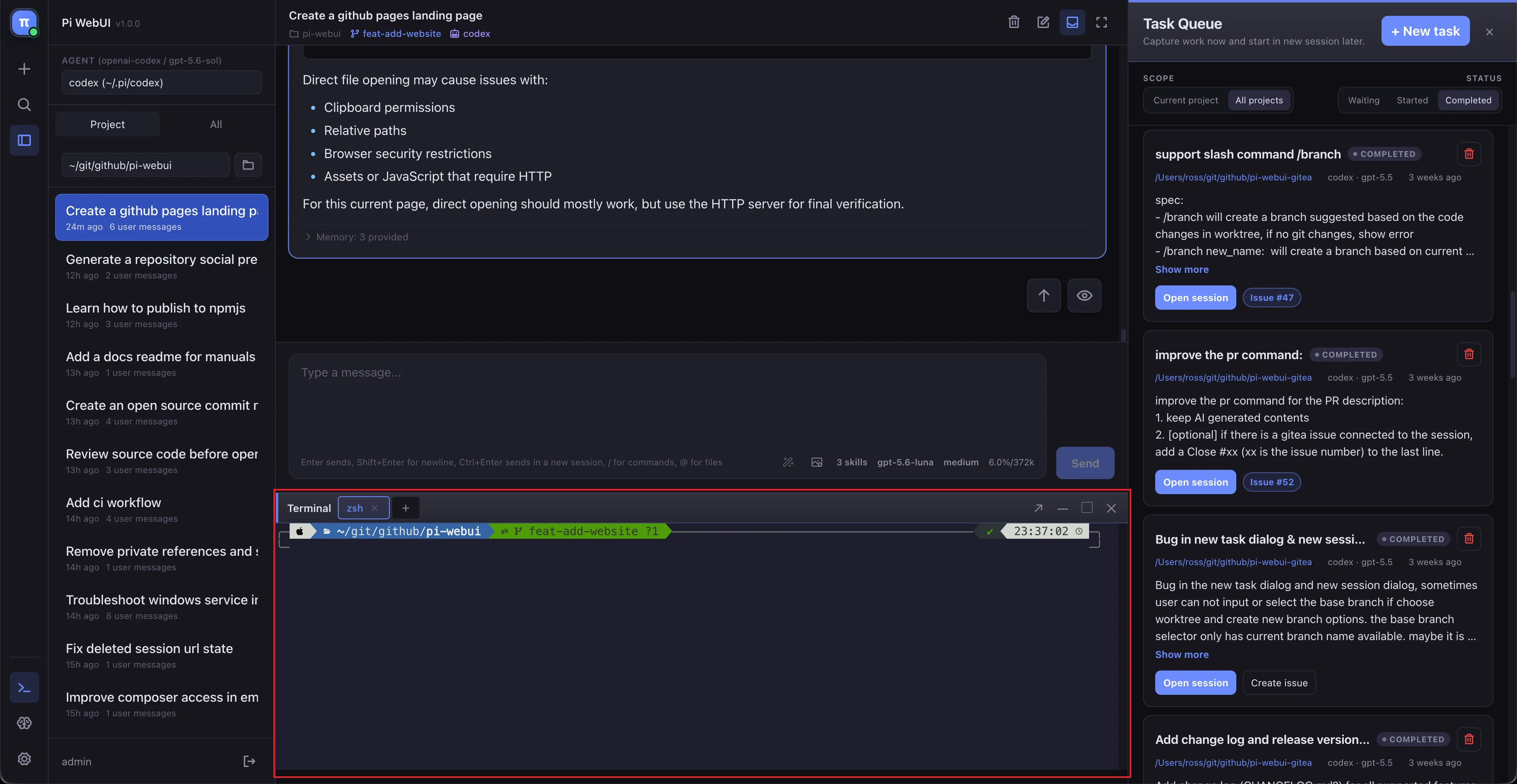 Terminal and diff viewer
